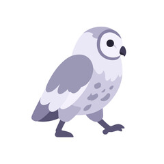 Fototapeta premium Snowy owl icon with round head and speckled wings, flat illustration