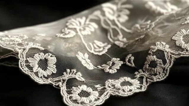 Close-up of White Floral Lace Fabric