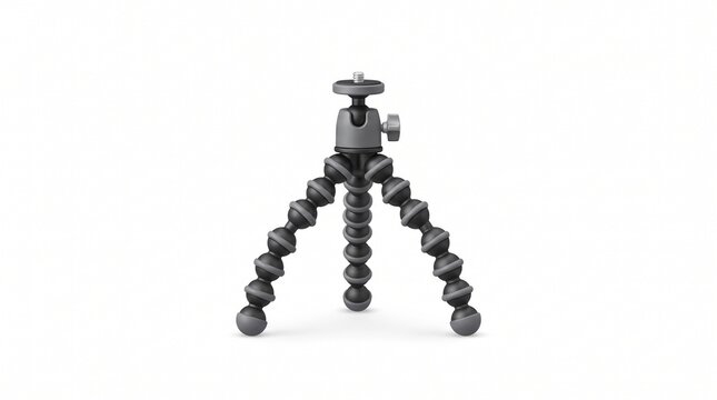 Flexible jointed mini tripod stand for digital camera stabilization and vlogging on white background professional photography gear