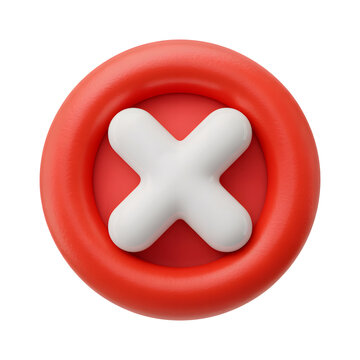 3d rendered red circle button with a white cross mark icon isolated on transparent background
