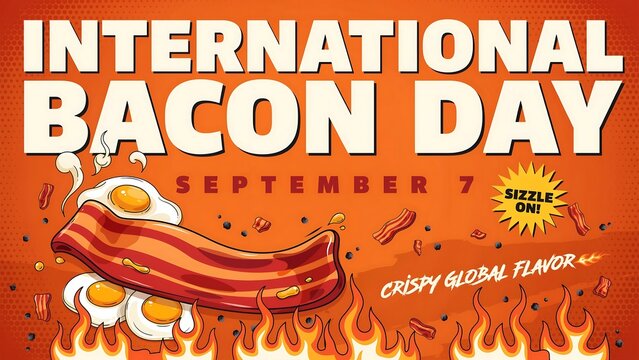Funny bacon sizzling illustration for international bacon day