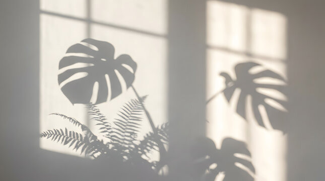 Monstera leaf shadow overlay on wall