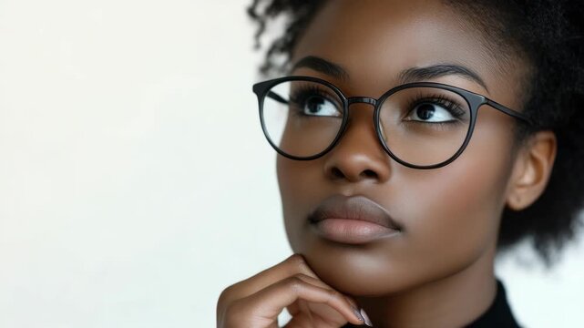 Pensive Young Woman with Glasses in Portrait