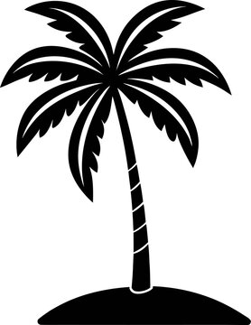 Palm trees clip art set with tropical foliage, coconut tree, island concept. Black silhouette vector illustration, summer holiday design, minimal graphic icon