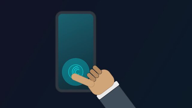 Biometric Fingerprint Scan Authentication on Smartphone Screen, 4K Cyber Security and Digital Identity Motion Graphics Animation