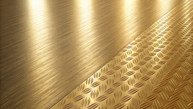 Gold metal texture with brushed finish and diamond plate pattern for industrial background