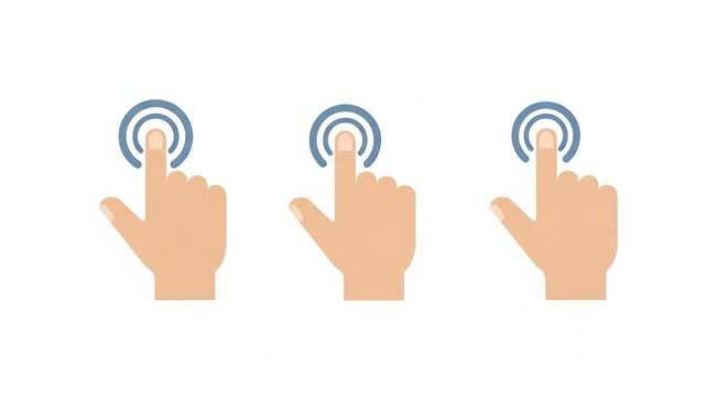 Hand click icon set with touch gesture signals