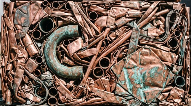 Close-up of Copper Scrap and Metal Waste for Recycling
