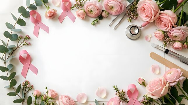 Breast Cancer Awareness Pink Ribbon and Medical Healthcare Background