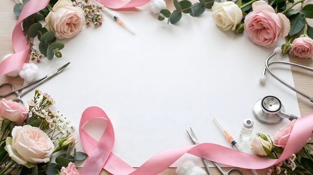 Breast Cancer Awareness Pink Ribbon and Medical Healthcare Background