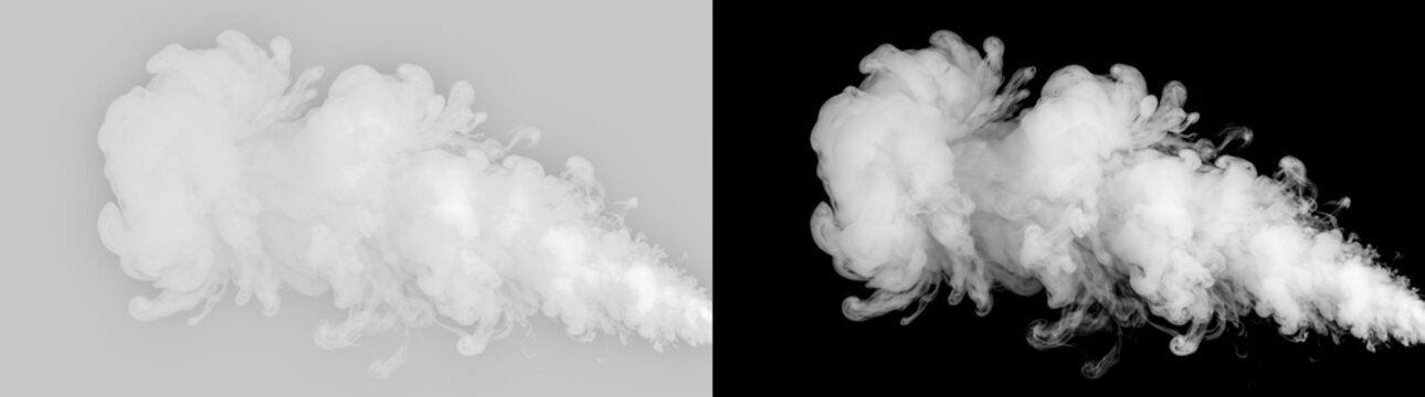 Thick White Smoke Cloud Puff Billowing on Transparent Background, Dense Steam Vapor and Fog Burst for Overlay Special Effects