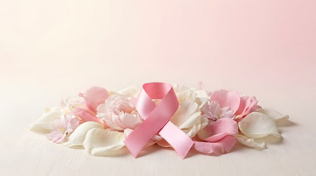 Breast Cancer Awareness Pink Ribbon with Soft Pink Flowers