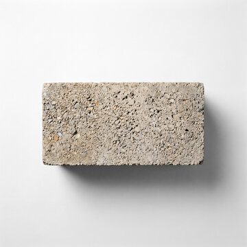 Single gray concrete cinder block isolated on white background