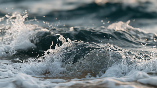 Extreme close-up of ocean waves crashing with foam