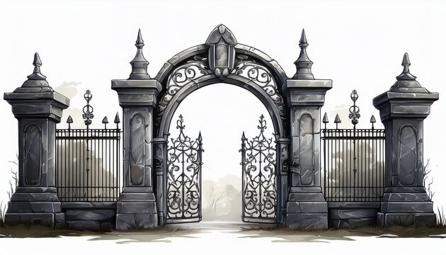 graveyard gates isolated on a white background