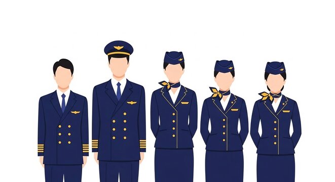 Airline crew pilots and flight attendants in uniform flat vector