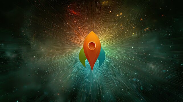 Abstract rocket design with colorful elements and bright light effects in a cosmic space background