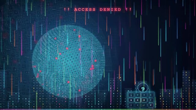 Cybersecurity interface showing identity verification process with access denied warning on digital screen
