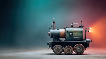 Fototapeta premium Vintage steam engine on a colorful background showcasing industrial design and historical significance in transportation