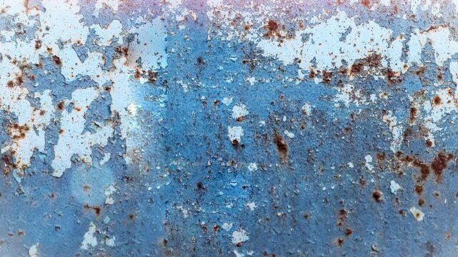 Seamless 4K looping vertical movement across weathered blue painted metal with rust and peeling details. Great for industrial backgrounds and creative motion graphics.