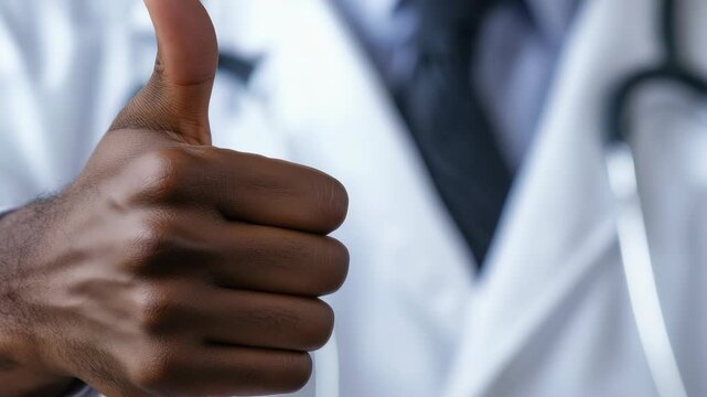 Doctor's Hand Showing a Thumbs-up Sign in Medical Setting