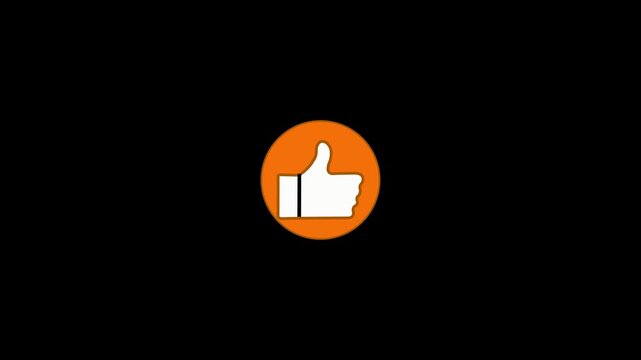 A simple "Like" icon usually represented by a thumbs-up hand gesture or a heart symbol. It is commonly used in social media platforms, on black backgraund.4k video animation .