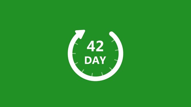 Animated countdown timer graphic with rotating arrow and 42 day counter on clean background
