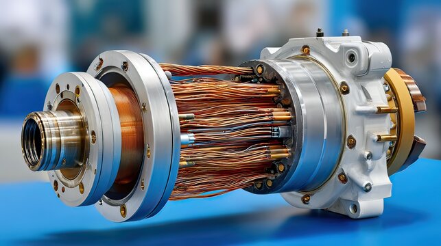Detailed View of Advanced Electric Motor Components with Exposed Wires and Precision Engineering Elements