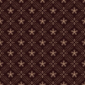Elegant Traditional Floral Seamless Pattern on Dark Brown Background