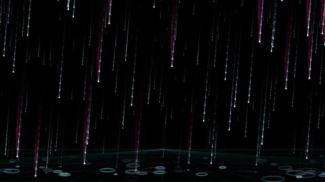Digital Rain Falling on Abstract Grid Motion Background