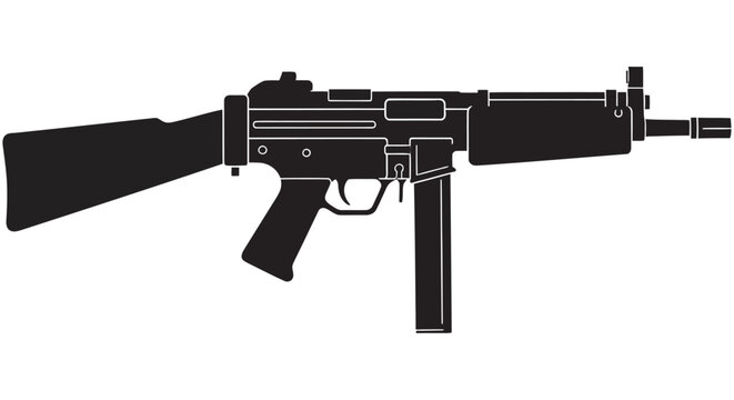 Hk mp5 submachine gun silhouette on a white background monochromatic design