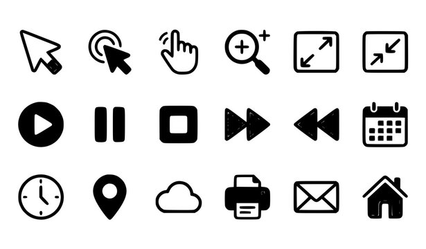 Multistyle functionality icons collection with digital action and interface symbols vector