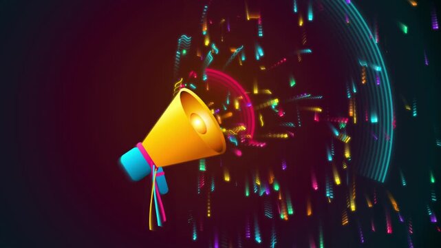 3D Animated Megaphone With Colorful Confetti Explosion