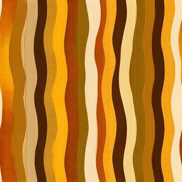 Abstract wavy stripes in warm earthy tones. The pattern features alternating vertical bands of brown, yellow, orange, and cream, creating a dynamic and textured visual