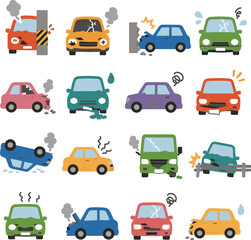 Naklejka premium Car Accident Icon Set Traffic Safety Illustration