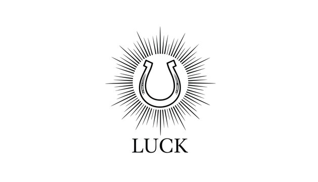 Lucky charm horseshoe icon with radiant starburst lines for positive vibes, good luck designs, and artistic spiritual branding.
