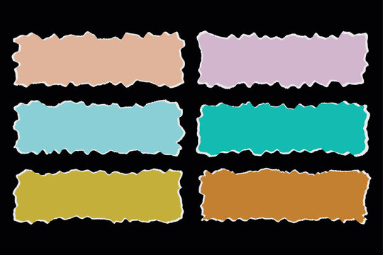 Colourful Torn Paper Banners and Labels Set on Black Background