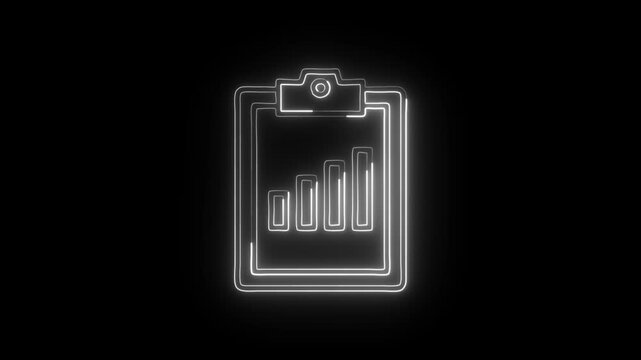Data Chart Icon Animation with Glowing Lines on Black Background