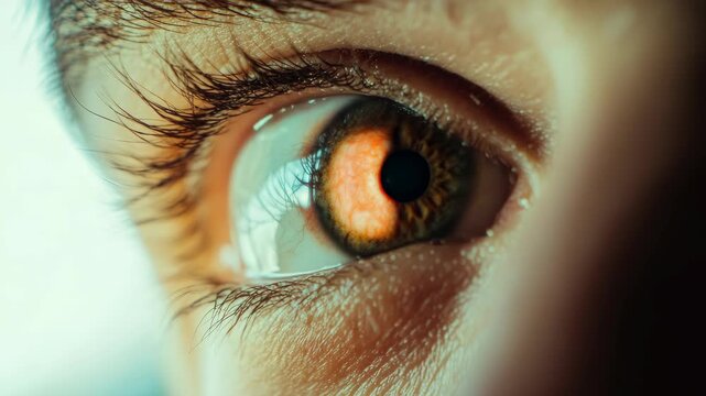 Extreme close-up of a human eye with detailed iris and eyelashes