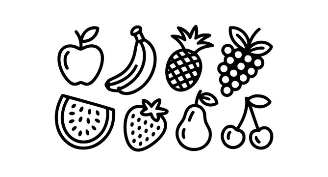 Nine Fresh Fruits Line Art Illustration Collection