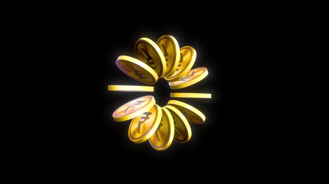 Cinematic 3D Golden Rupee Symbol Shape Array &ndash; Spinning Money Animation