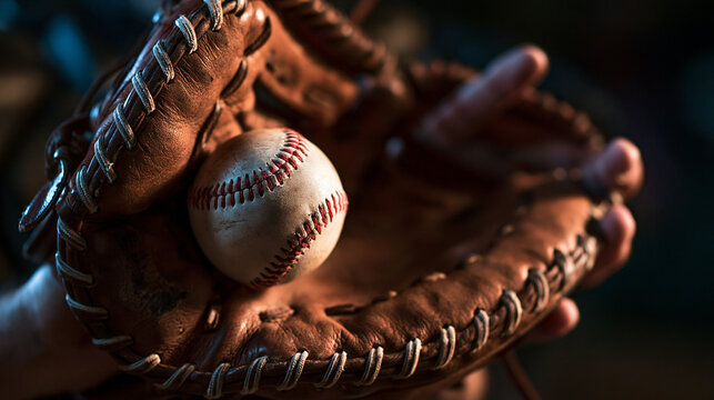 Baseball Ball Inside Vintage Leather Glove
