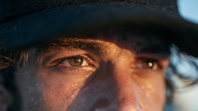 Close-up of Determined Man Sweating During Workout