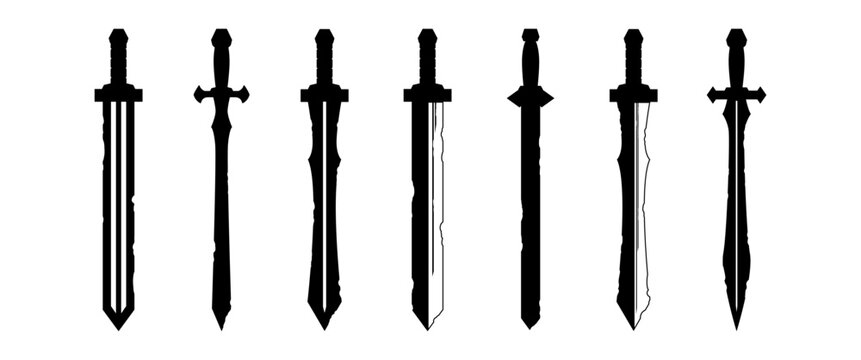 Damaged Knight Sword Silhouette Battle Worn Medieval Blade Icon