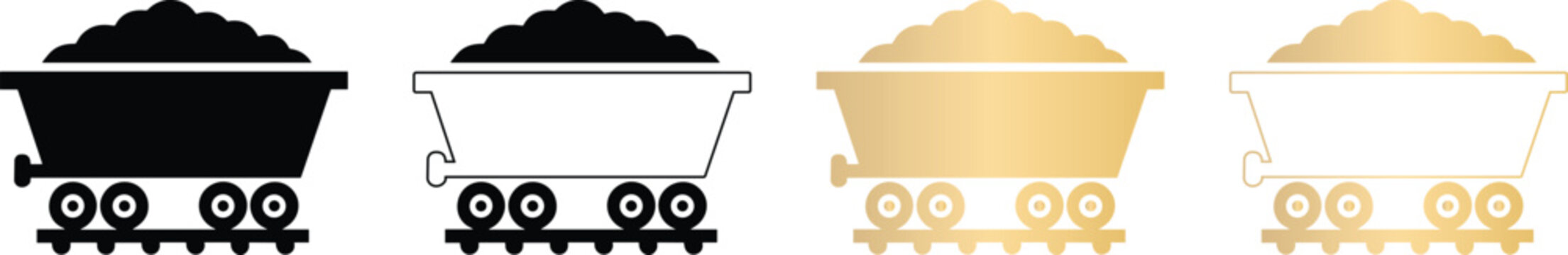 Mining cart loaded with coal icon vector illustration set in black and gold