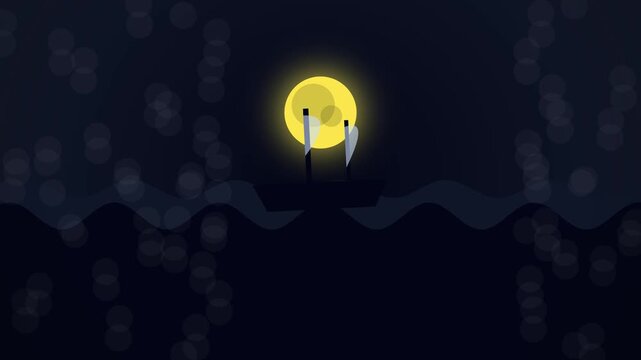 Sailboat on Calm Ocean Under Bright Full Moon at Night