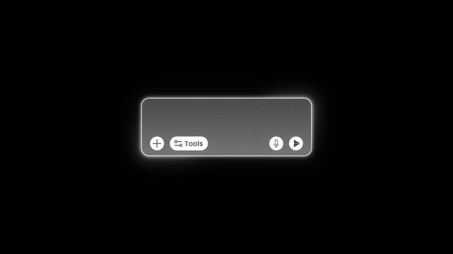 AI search bar with glowing white light and icons on transparent background. Animated chat query prompt UI overlay element.