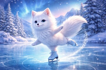 Naklejka premium Adorable fox ice skating gracefully.