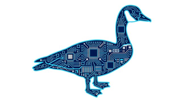 Blue canadian goose vector with circuit board technology pattern