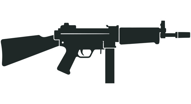 Submachine Gun Silhouette On White Background A Simplified Weapon Representation